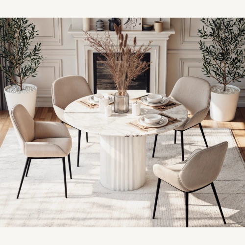 Marmoholz Roma – Stół do jadalni | Biały Marmur & Białe Mango | Ø120 cm